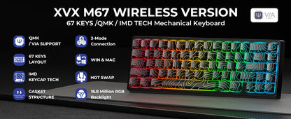 XVX M67 JadeStone Mechanical Keyboard 65% Tri-Mode Wireless Keyboard, Hot Swappable RGB Mechanical Keyboard with IMD Keycaps, Gasket Mount Gaming Keyboard