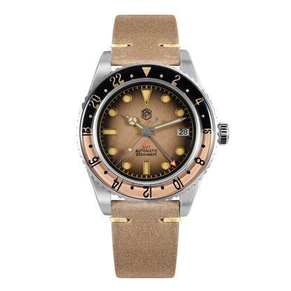 2025 New San Martin SN0134 Men Watch NH34 GMT Sandwich Dial 40mm Bidirectional Sapphire Bezel Luxury Sports Watch 20Bar Watches