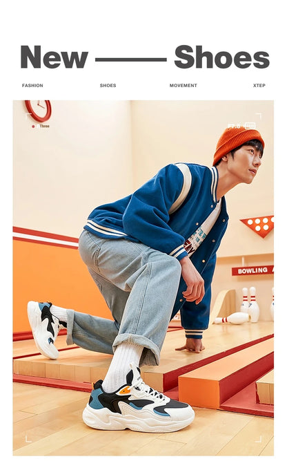 Xtep Casual Shoes For Men Breathable Thick Sole Heightened Lightweight Strong Wrapping Street Style Sports Shoes 977319320047