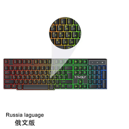 Spanish Keyboard with Ñ Russian Keyboard ISO 100% Layout 104 Keys Spanish Russian Gaming Keyboard Mouse Kit Backlight Wired T20