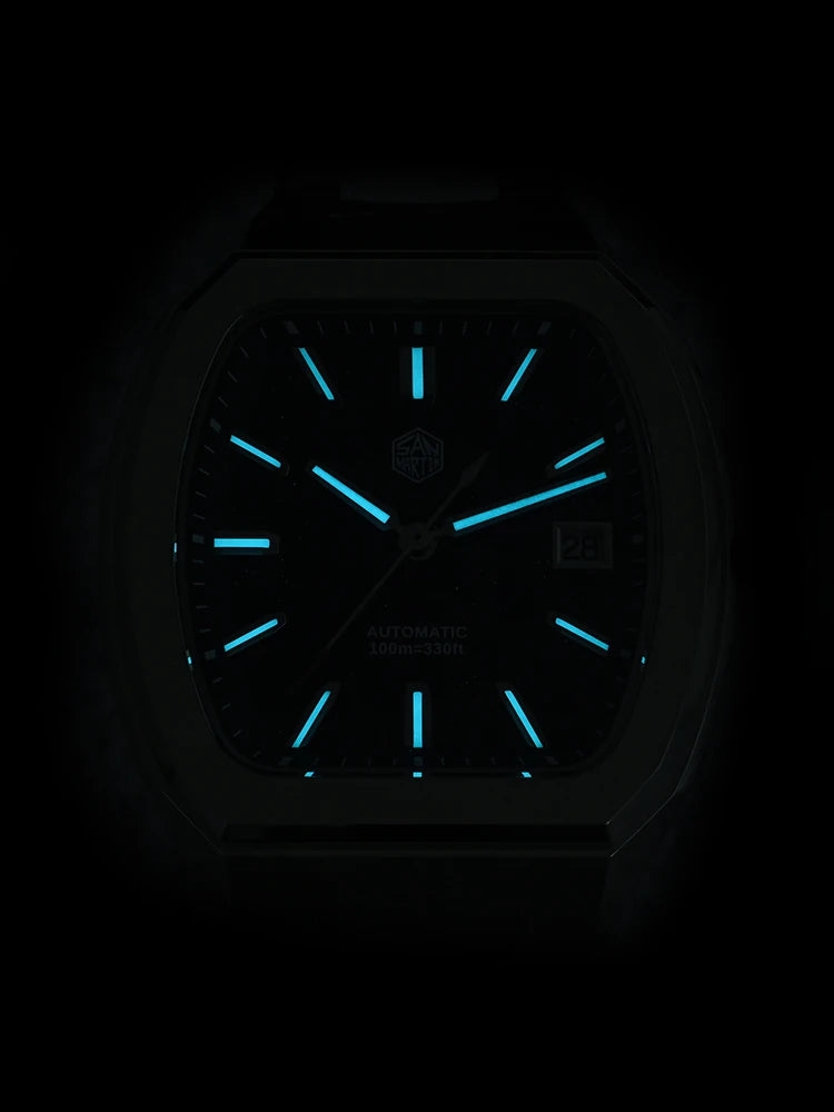San Martin 39.5mm Tonneau Luxury Men Watch Mineral Dial Casual Sports PT5000 SW200 Automatic Mechanical Sapphire Luminous SN0145