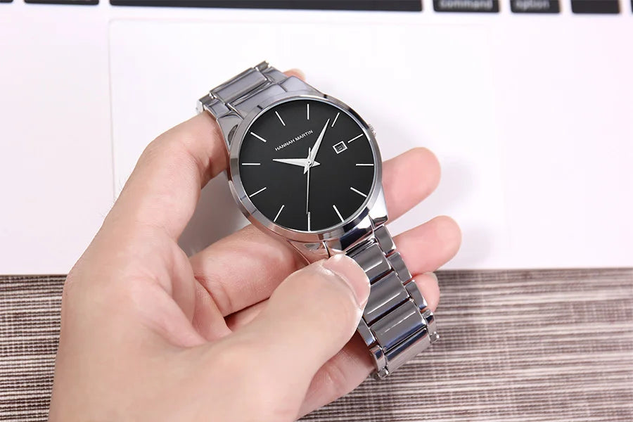 Zegarek męski Hannah Martin, koperta ze stali nierdzewnej, mechanizm kwarcowy, tarcza o średnicy 41 mm, styl biznesowy, z funkcją kalendarza (imitacja)