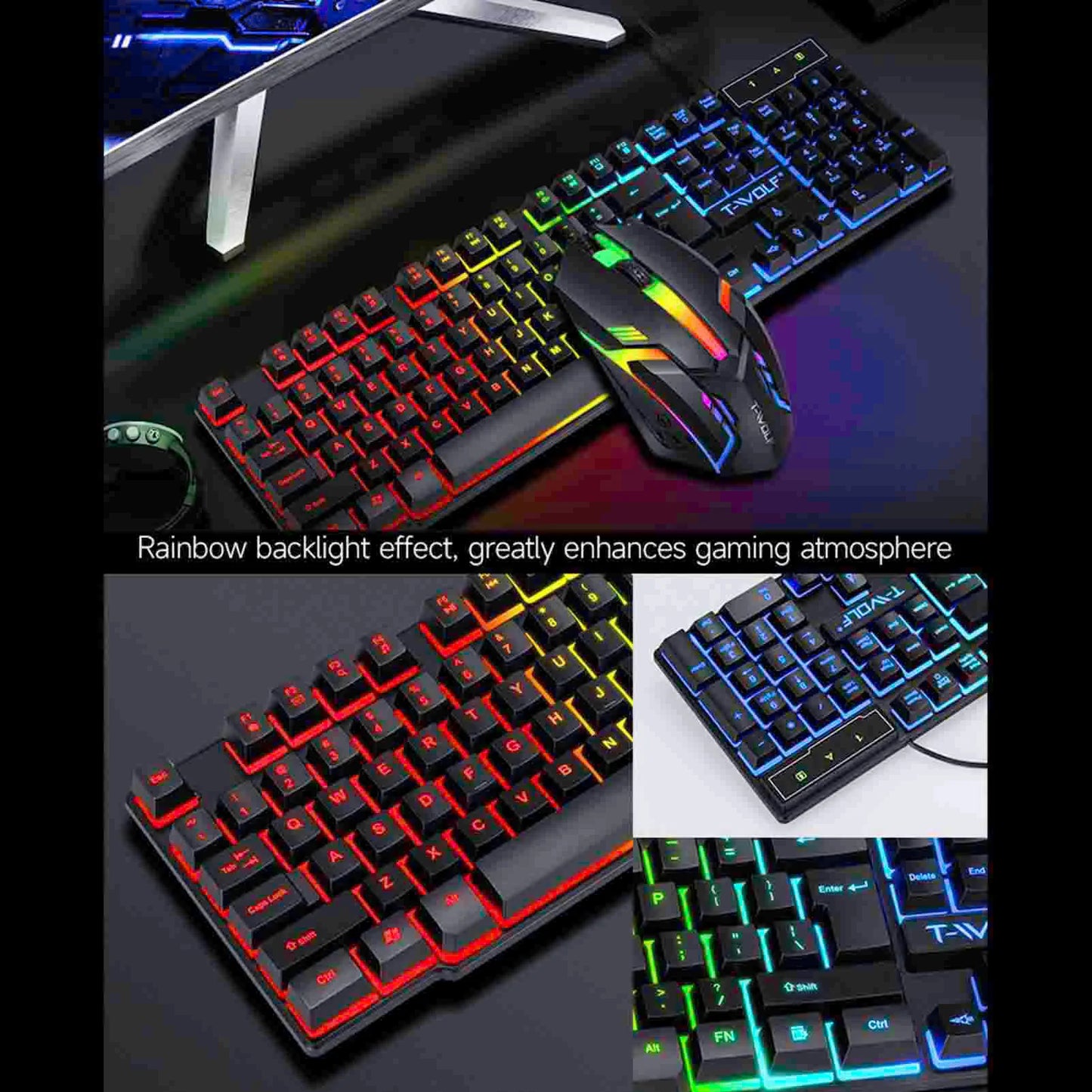 Keyboard Mouse Combo 4-piece Gaming Combo Ergonomic 104 Keys Keyboard 4-color Breathing Light Mouse Headset Anti-slip Mouse Pad