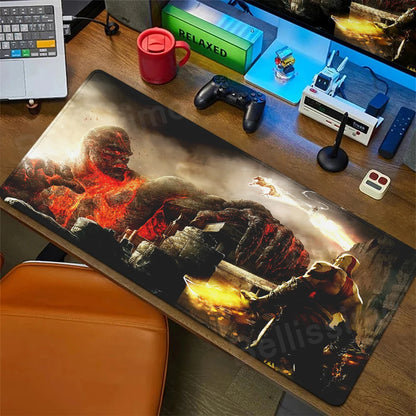 Xxl Mouse Pad God of War Desk Mat Gaming Accessories Keyboard Computer Mousepad Gamer Large Pc Cabinet Office Table Carpet Rug