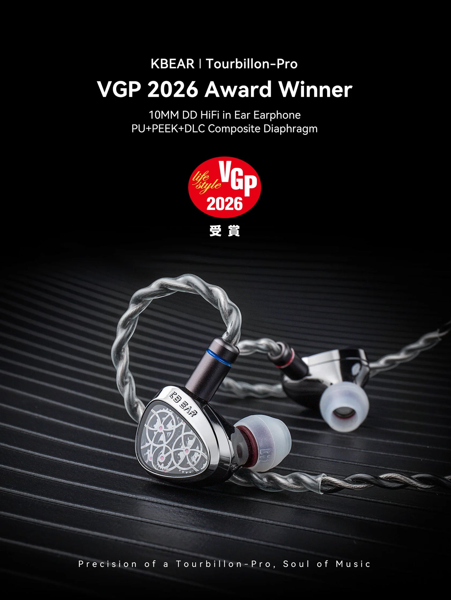 KBEAR Tourbillon-Pro TB-PRO HiFi Wired Earbuds 10mm Dynamic Driver In-Ear Earphones, High Resolution Type-C HIFI Wired Earbuds with PU+PEEK+DLC Diaphragm