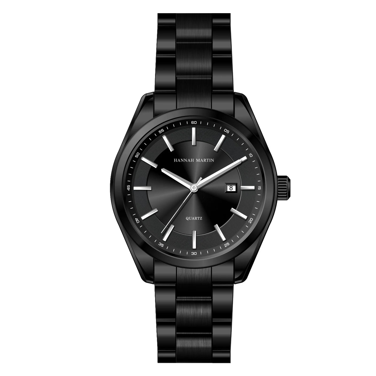 Ceas cu cuarț HANNAH MARTIN, 40 mm, pentru bărbați, brățară din oțel inoxidabil negru, rezistent la apă până la 3 bari, stil sport-chic