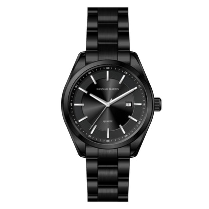Ceas cu cuarț HANNAH MARTIN, 40 mm, pentru bărbați, brățară din oțel inoxidabil negru, rezistent la apă până la 3 bari, stil sport-chic