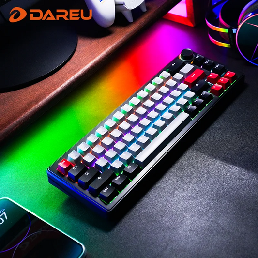 DAREU 2.4G Wireless Mechanical Gaming Keyboard 4000mAh Red Switch All Key Non-conflict Rainbow Lighting with Multifunction Knob