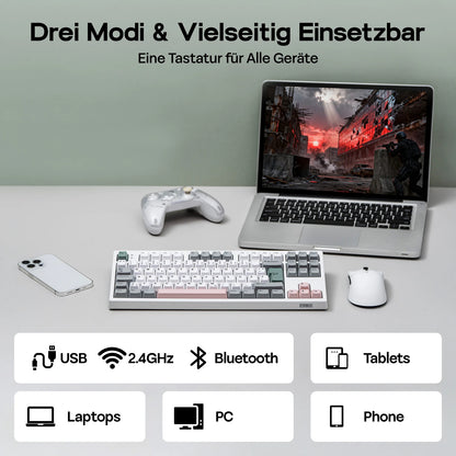 EPOMAKER TH87 ISO-DE Tenkeyless TKL Layout Wired/Bluetooth/2.4 GHz Wireless Mechanical Keyboard with 10000mAh Battery for PC/Mac