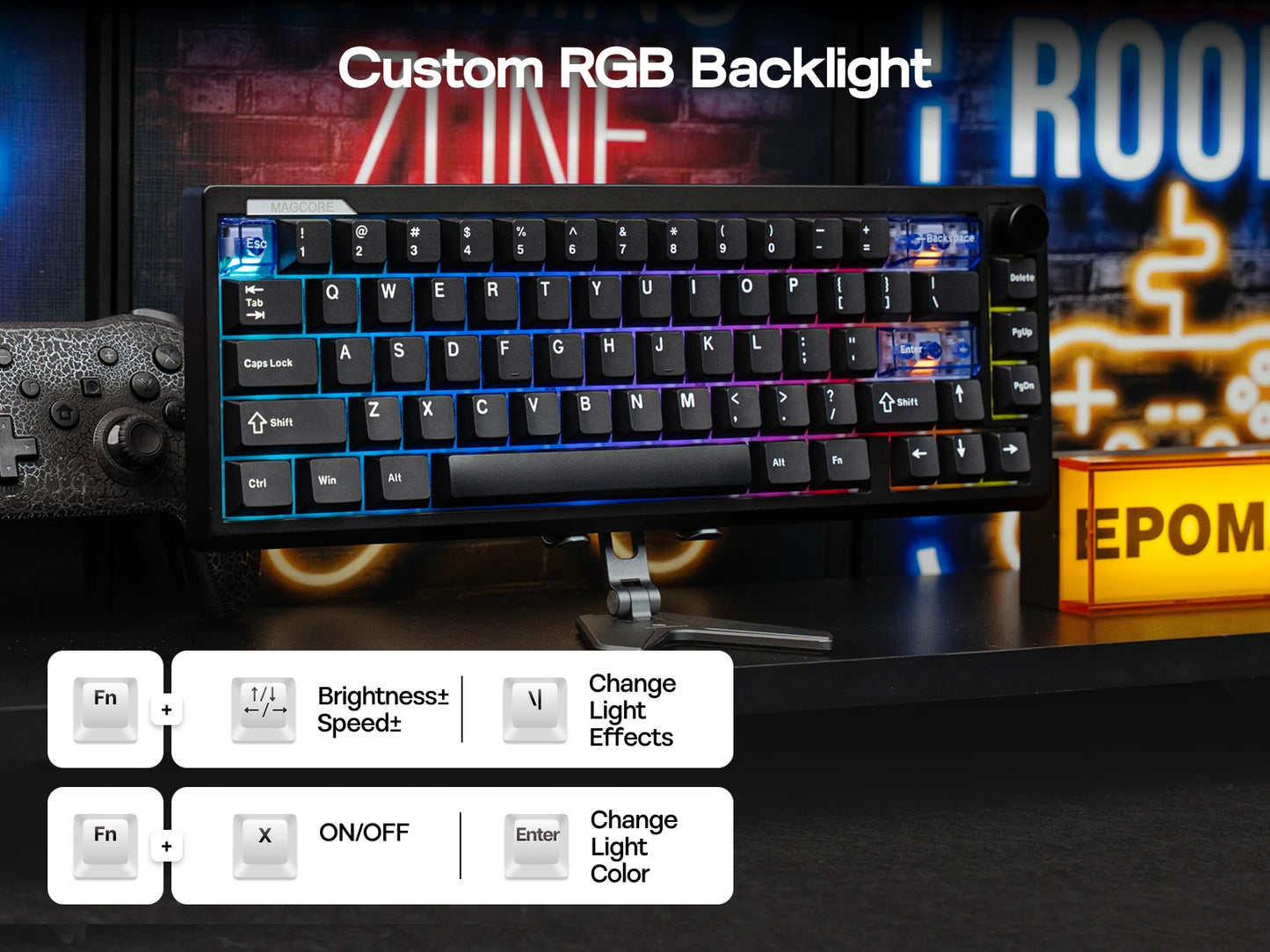 EPOMAKER Magcore65 Lite 65% US QWERTY Layout Wired/BT/2.4Ghz Wireless Mechanical Gaming Keyboard 8K Polling Analog Switch