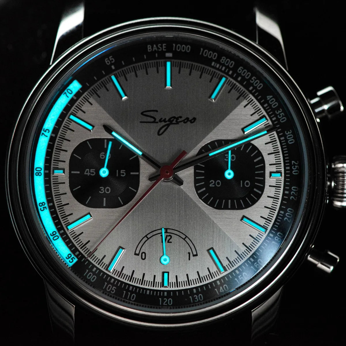 Sugess Men's Pilot 1963 Wristwatch ST1906 Chronograph Handwind Movement Domed Sapphire Waterproof Power Reserve Lume V2