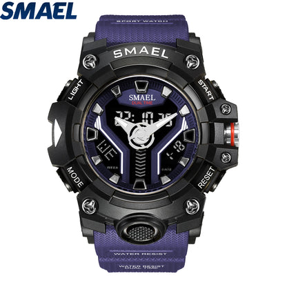 SMAEL 8075 Men's Analog Digital Dual Display Sport Watch - 50M Waterproof LED Backlight Dual Time Alarm Chronograph Stopwatch
