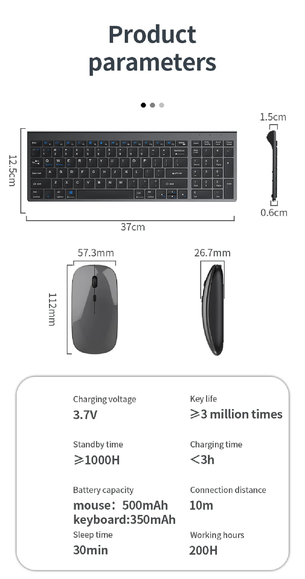 Set tastiera e mouse JOMAA Bluetooth & 2.4G USB per laptop, computer e iPad, combo tastiera e mouse wireless ricaricabili silenziosi