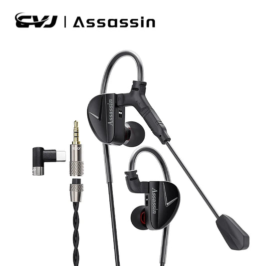 CVJ Assassin Hybrid Gaming Earphones 1DD+1BA Vibration Driver Wired HiFi Headphones with Mic, Type-C & 3.5mm In-Ear Gaming Earphones for E-Sports