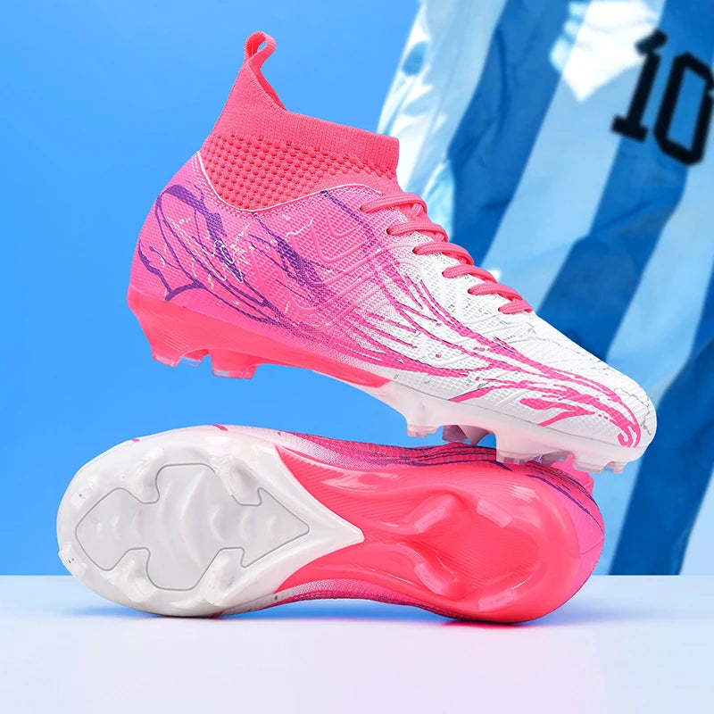 Nouvelles chaussures de football pour hommes, très vendues, chaussures de football à tige haute, crampons de futsal pour terrain en herbe, baskets d'intérieur de haute qualité, antidérapantes pour l'extérieur.