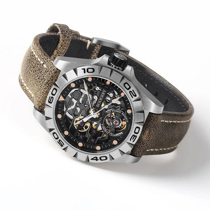 Boderry Urban Men's Titanium Watches Top Brand Fashion Skeleton Automatic Mechanical Waterproof Watch Hi-beat 72H Power-reserve