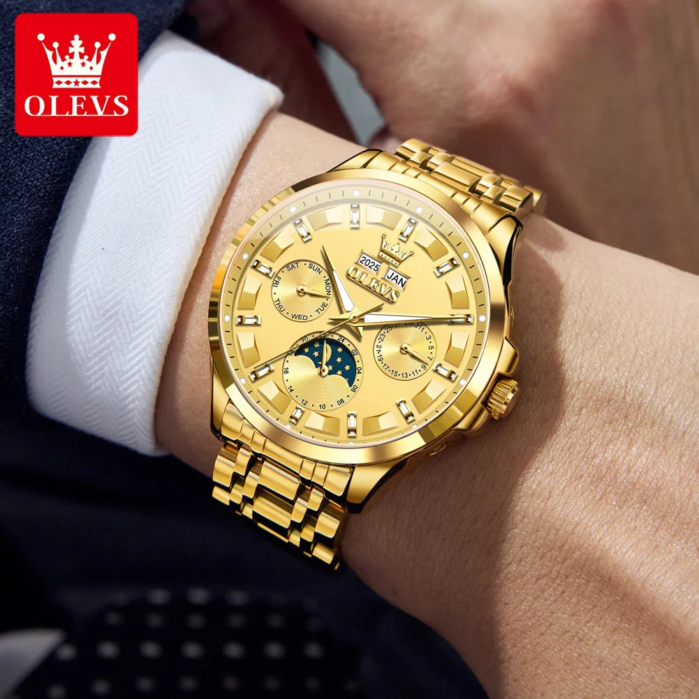 OELVS 7070 New Mens Watch Luxury Automatic Mechanical Watches For Man Moon Phase Waterproof Luminous Steel Watch Gift Box Reloj