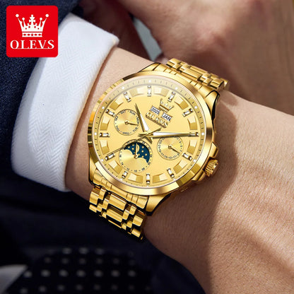 OELVS 7070 New Mens Watch Luxury Automatic Mechanical Watches For Man Moon Phase Waterproof Luminous Steel Watch Gift Box Reloj