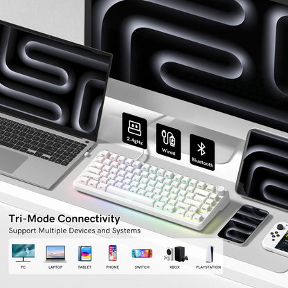 Womier L75 White Crystal Wireless Gaming Keyboard Tri-Modes Hot-Swappable Customized RGB Backlight Mechanical Keyboard Gasket