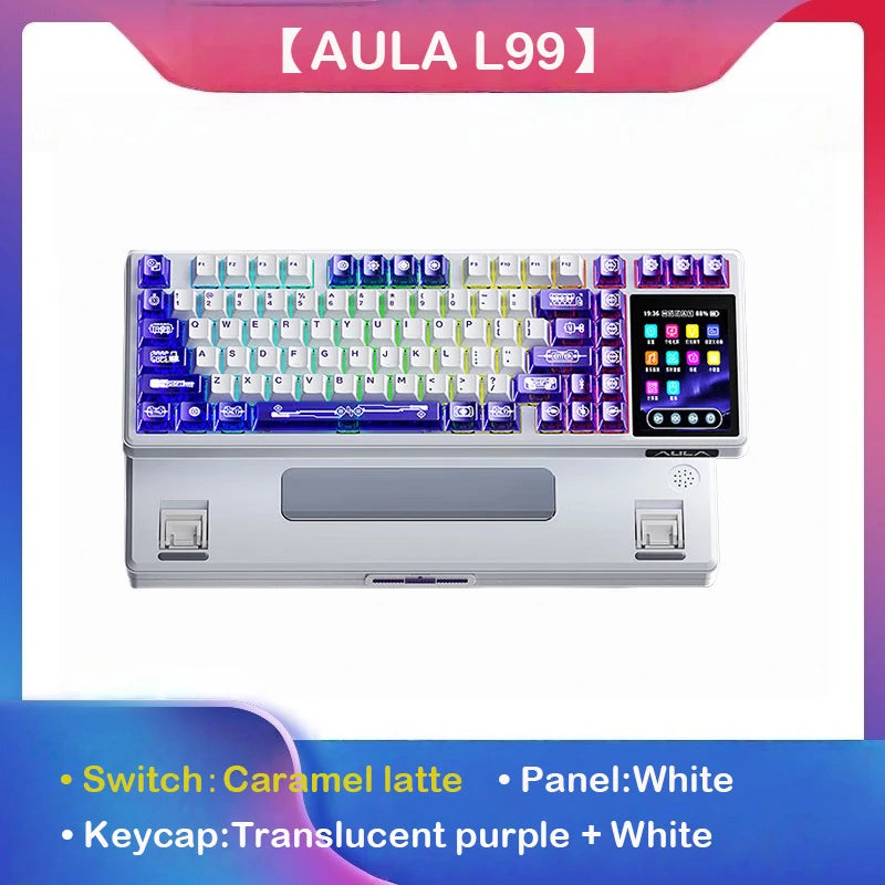 AULA L99 Intelligent Screen Mechanical Keyboard Bluetooth Wireless Tri-mode Night Gaming Laptop Keyboard 8000mAh Raindrop Switch