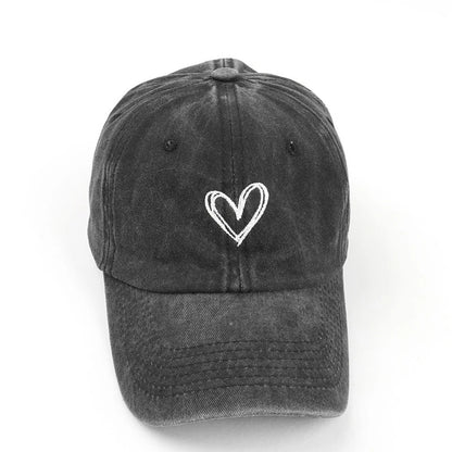 Peach Heart Embroidery Baseball Cap Washed Old Spring Summer Hat Women Men Couple Soft Top