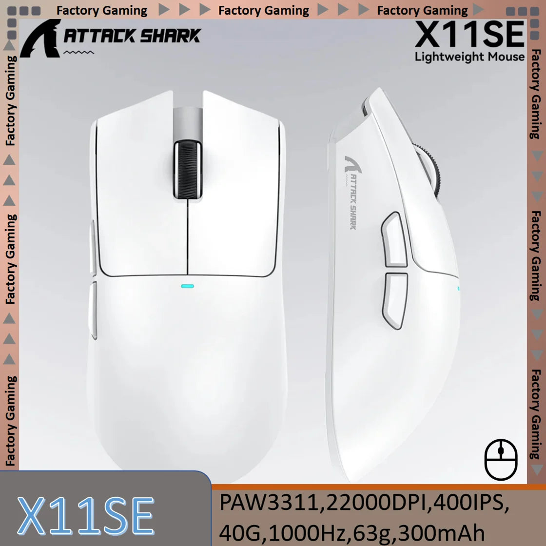ATTACK SHARK X11SE ultra lagani bežični gaming miš, životni vijek od 20Million ciklusa, PAW3311 Gaming, 22KDPI, 400IPS, 40G, 1KHz, 65 Hours, 30mAH