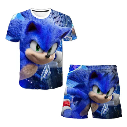Sonic The Hedgehog Top Fashion 3D Anime Children's T-shirt Set Short Sleeve + Shorts Two-piece Set Girls Boys Cosplay Costume