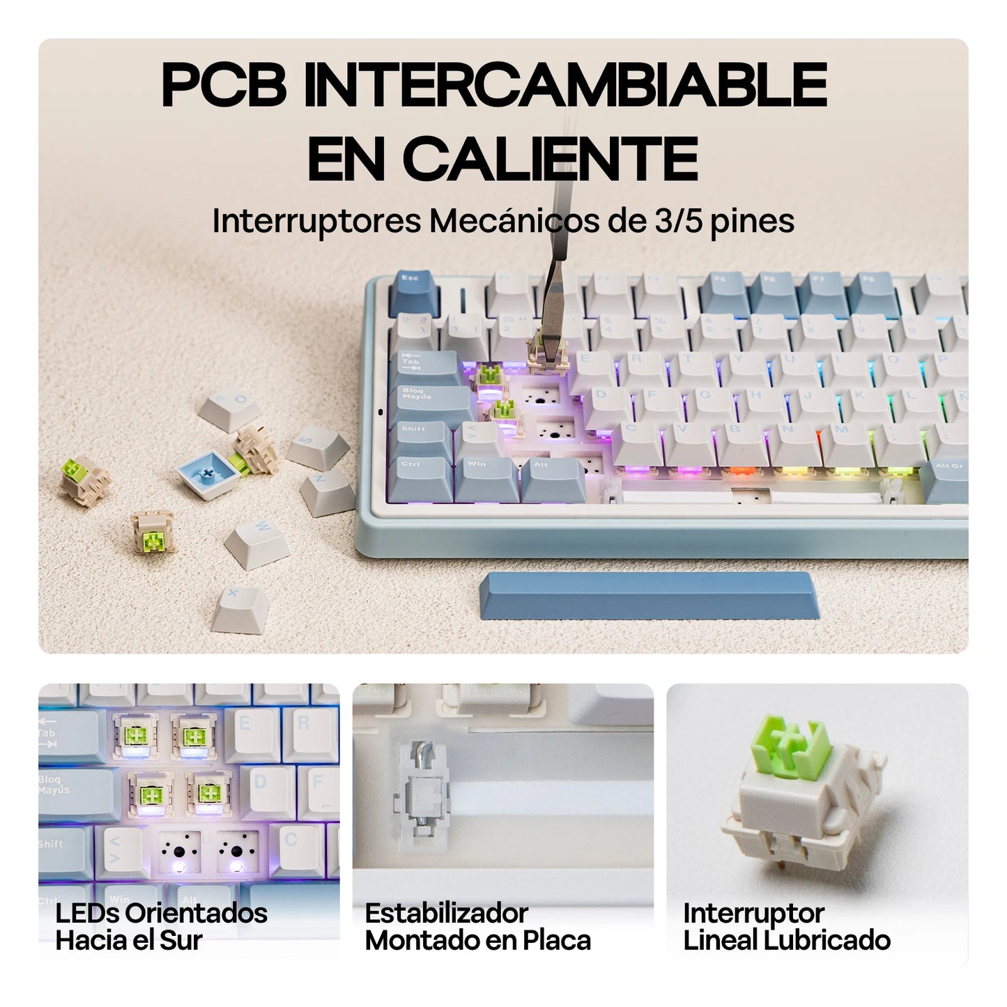 EPOMAKER AULA F75 ISO-ES 75% QWERTY español, teclado mecánico gaming inalámbrico con cable/Bluetooth/2.4GHz, hot-swap, montaje gasket y retroiluminación RGB