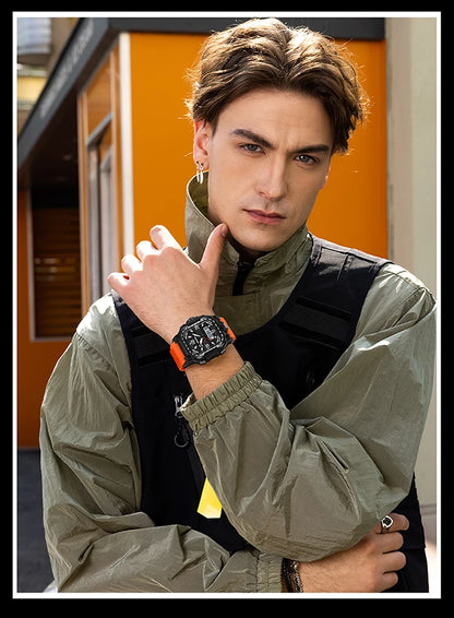 SANDA 6310 Men's Electronic Watch Multifunctional Luminous Alarm Clock Calendar Stopwatch Dual Display Digital Watches for Man