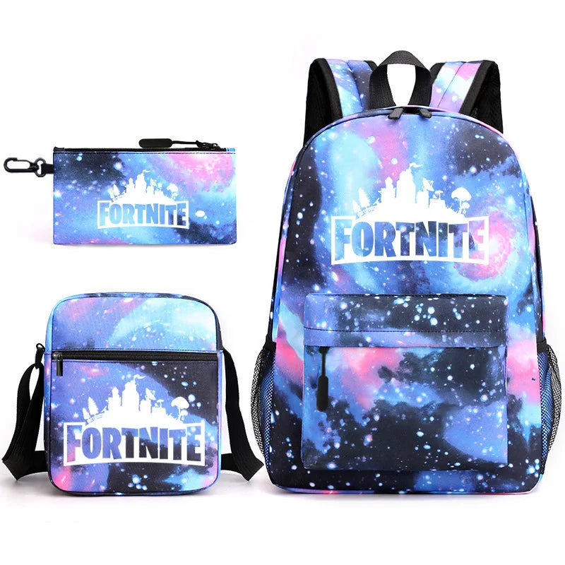 3Pcs Fortnite Gaming Backpack Set Lightweight Minimalist Laptop Schoolbag Pencil Case Lunch Bag Casual Travel Bag Holiday Gift