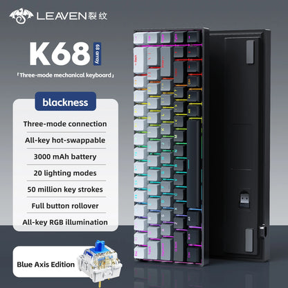K68    68Key Wireless Mechanical Keyboard Tri-mode Connection,Full Key Hot Swap,RGB lighting Effects,Gasket Muffler Structure, L