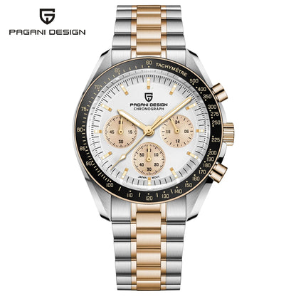 Reloj para hombre PAGANI DESIGN «New Moon» – Reloj de cuarzo de lujo, cronógrafo, cristal de zafiro con tratamiento antirreflectante, bisel de cerámica, agujas luminiscentes