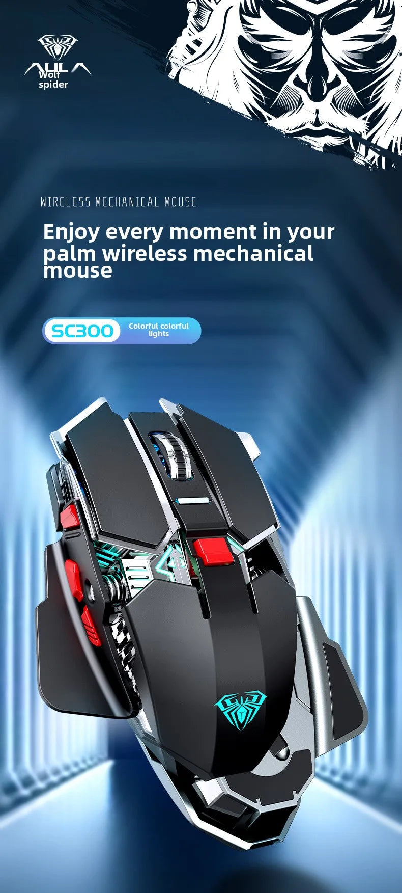 Nuovo mouse gaming wireless SC300 2.4G 2025 RGB 3200dpi, ricaricabile, silenzioso, meccanico, per e-sport, computer desktop e laptop
