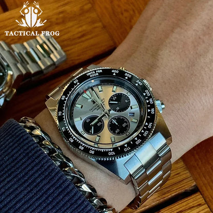 Relógio cronógrafo masculino Tactical Frog de 41mm, movimento Solar Quartz VS75, resistente à água, safira, luminosidade verde C3, relógio de pulso de quartzo