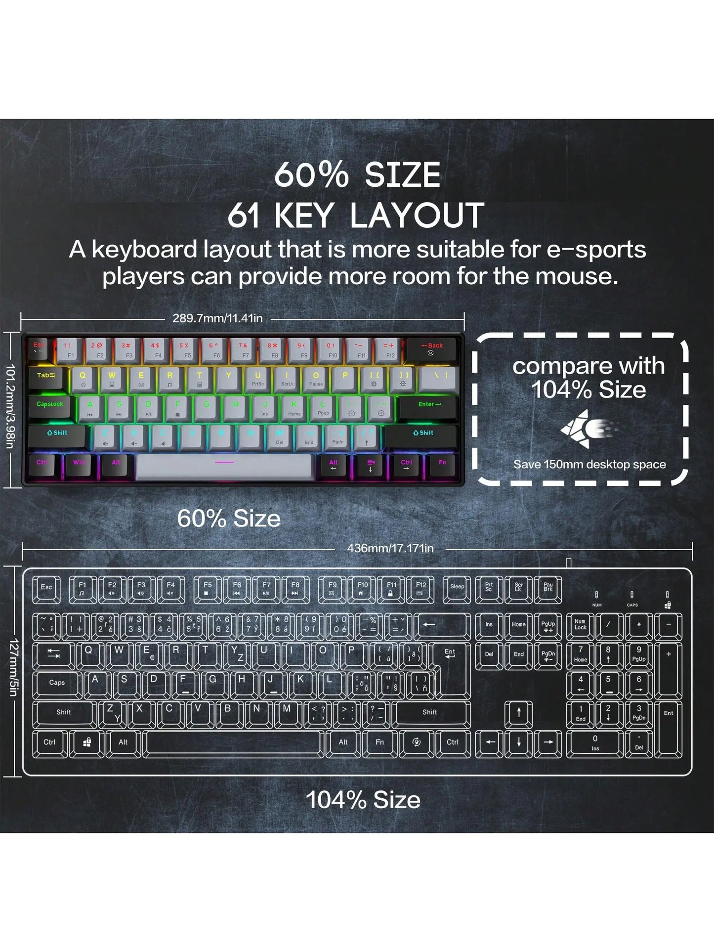60% Wired Gaming Mechanical Keyboard RGB Backlit Ultra-Compact Mini Keyboard for PC, Mac & Laptop – Portable Mechanical Gaming Keyboard for Gamers & Typists