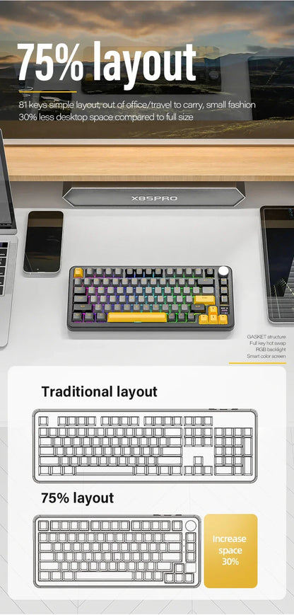 ATTACK SHARK X85/X85Pro Wireless Mechanical Keyboard 75% 82 Keys Tri-Mode Bluetooth Wird RGB Hot Swap Gasket Knob Large battery