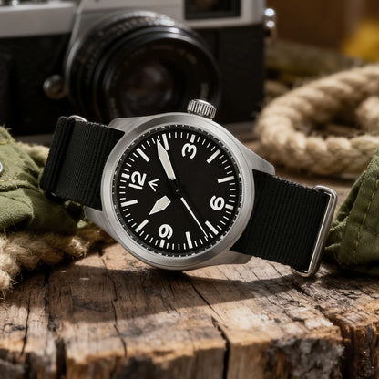 Militado ML08 V2 Vintage-Quarzuhr Military VH31-Uhrwerk Doppeltes Saphirglas C3 BGW-9 Leuchtend Wasserdicht 38mm Uhr