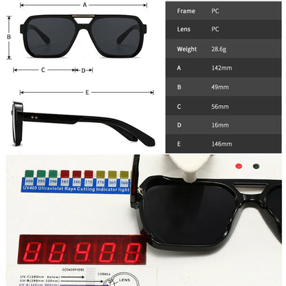 SO&EI Fashion Double Bridges Square Sunglasses Women Retro Rivets Blue Tea Shades UV400 Men Outdoor Gradient Sun Glasses