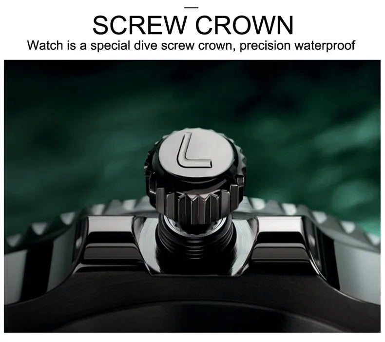 LOREO New Sapphire Glass Automatic Mechanical Watch Luxury Steel 200m Waterproof Business Watch Men Watches Reloj Hombre