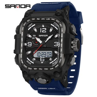 SANDA 6310 Men's Electronic Watch Multifunctional Luminous Alarm Clock Calendar Stopwatch Dual Display Digital Watches for Man