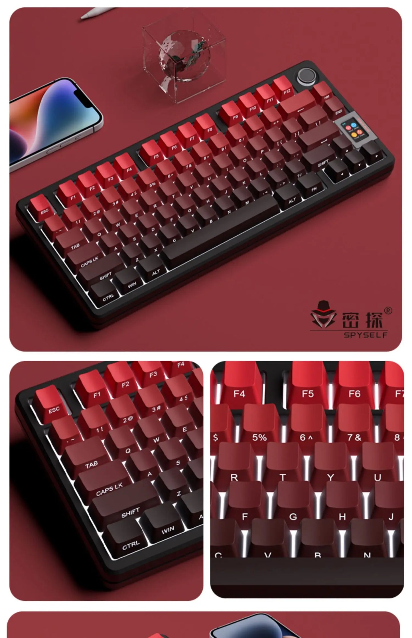 Neue Keycaps für 60/64/84/98/108 Gaming-Mechaniktastaturen mit MX-Switches, 135 Tasten, OEM PBT, seitlich graviert, Farbverlauf in Rot und Schwarz