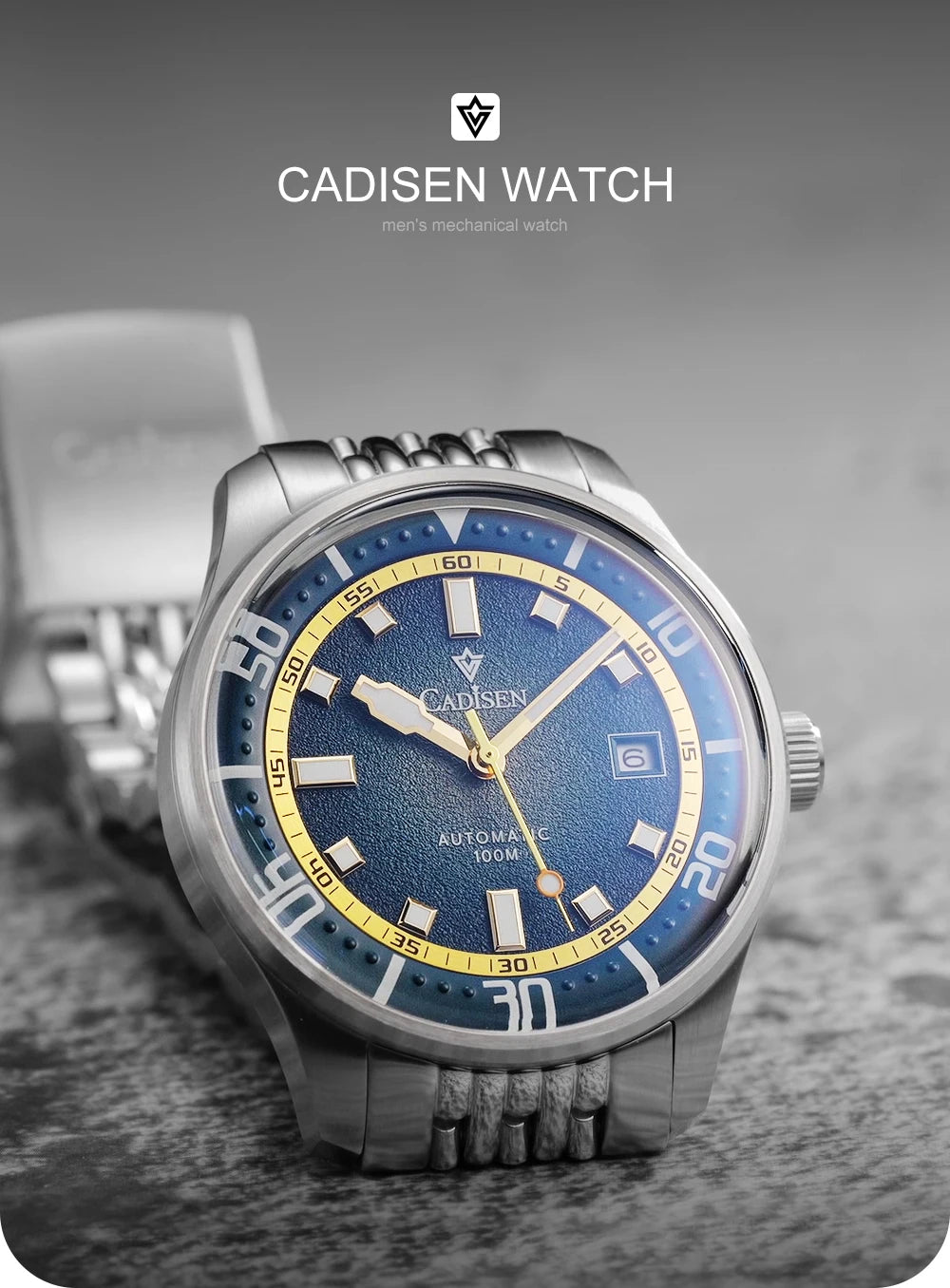 CADISEN Automatic Mechanical Watch Man Silver Business Casual Waterproof Watch Japan MIYOTA 8215 Movement Domed Glass Mens Watch