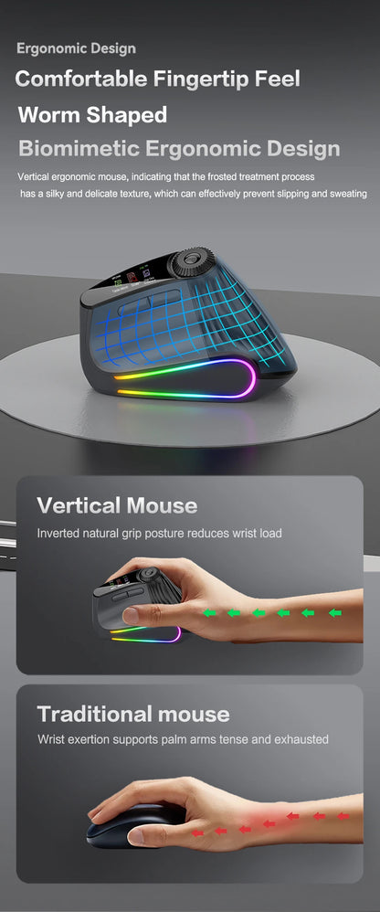 Wireless Ergonomic Mouse with Smart Flying Scroll, Bluetooth & 2.4G Rechargeable RGB Backlit Ergonomic Mouse, Adjustable DPI Gaming Mouse for PC, Laptop & Mac