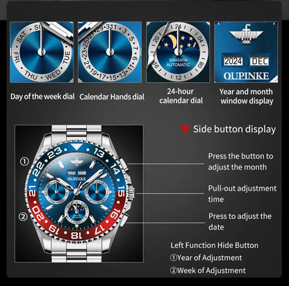OUPINKE Fashion Mens Watches Top Brand Luxury Business Sport Watch Multifunction Automatic Mechanical Men Clock Waterproof Reloj