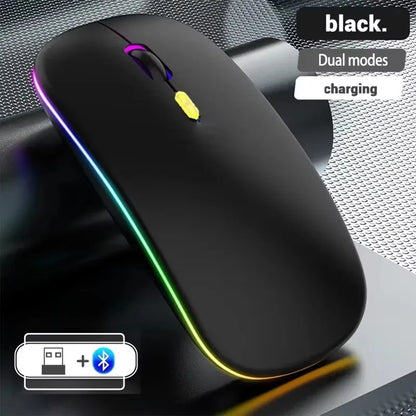 Безжична презареждаема мишка с два режима, съвместима с Bluetooth, 2.4G USB компютърна мишка за лаптоп, iPad, таблет и Notebook, геймърска мишка
