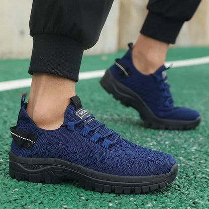 Men's Bright Yellow Outdoor Sneakers Breathable Mesh Construction Shock Absorbing Sports Shoes Stylish Trendy Adventure Footwear