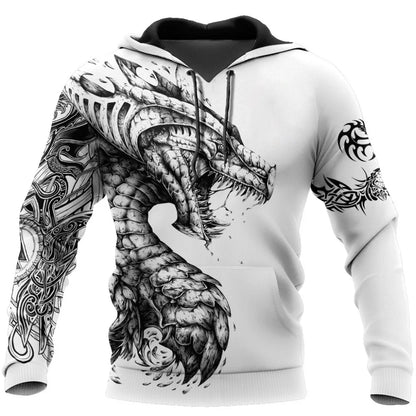 Oversized Tattoo Skeleton Cross Terror Red – męska bluza z kapturem z nadrukiem 3D, dresy codzienne Raven Bad Wolf – odzież z motywami zwierzęcymi