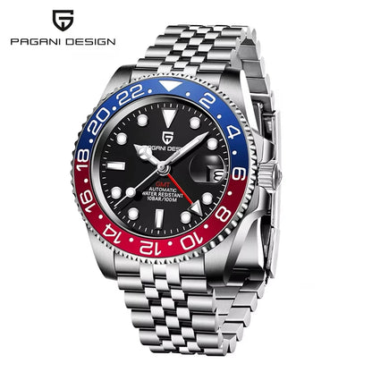 PAGANI DESIGN 40mm GMT Men's Mechanical Watches Rubber Strap Rotating Bezel 100 Waterproof Sports Wristwatch Mens Business Clock