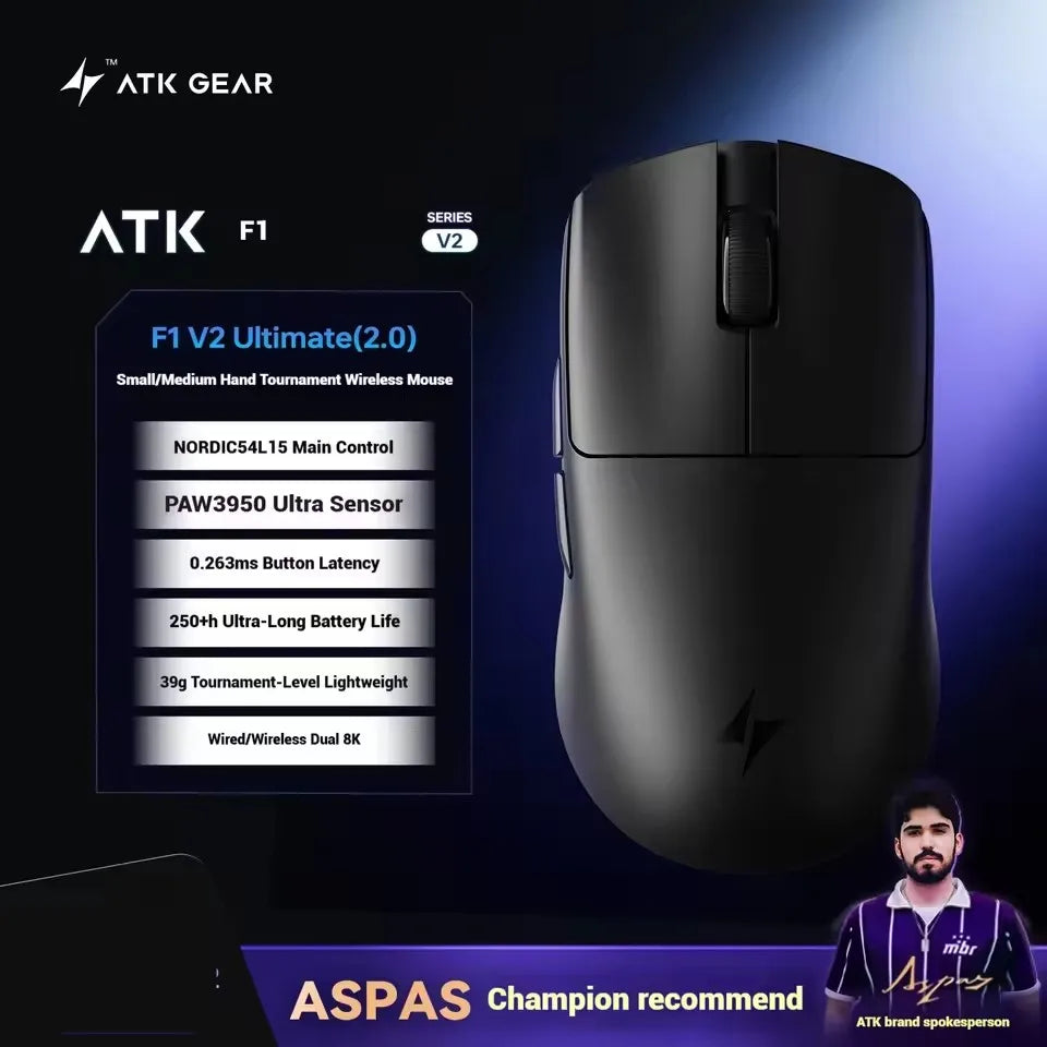 ATK Blazing Sky F1 V2 Ultra Max Ασύρματο Gaming Ποντίκι Διπλής Λειτουργίας Ελαφρύ PAW3950Ultra Διπλό 8K Χαμηλής Καθυστέρησης Εργονομικό Extreme