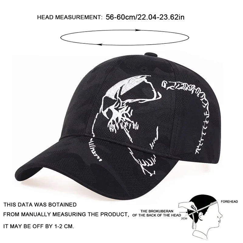 Unisex Skeleton Embroidery Baseball Caps Outdoor Adjustable Spring and Autumn Casual Sunscreen Hat